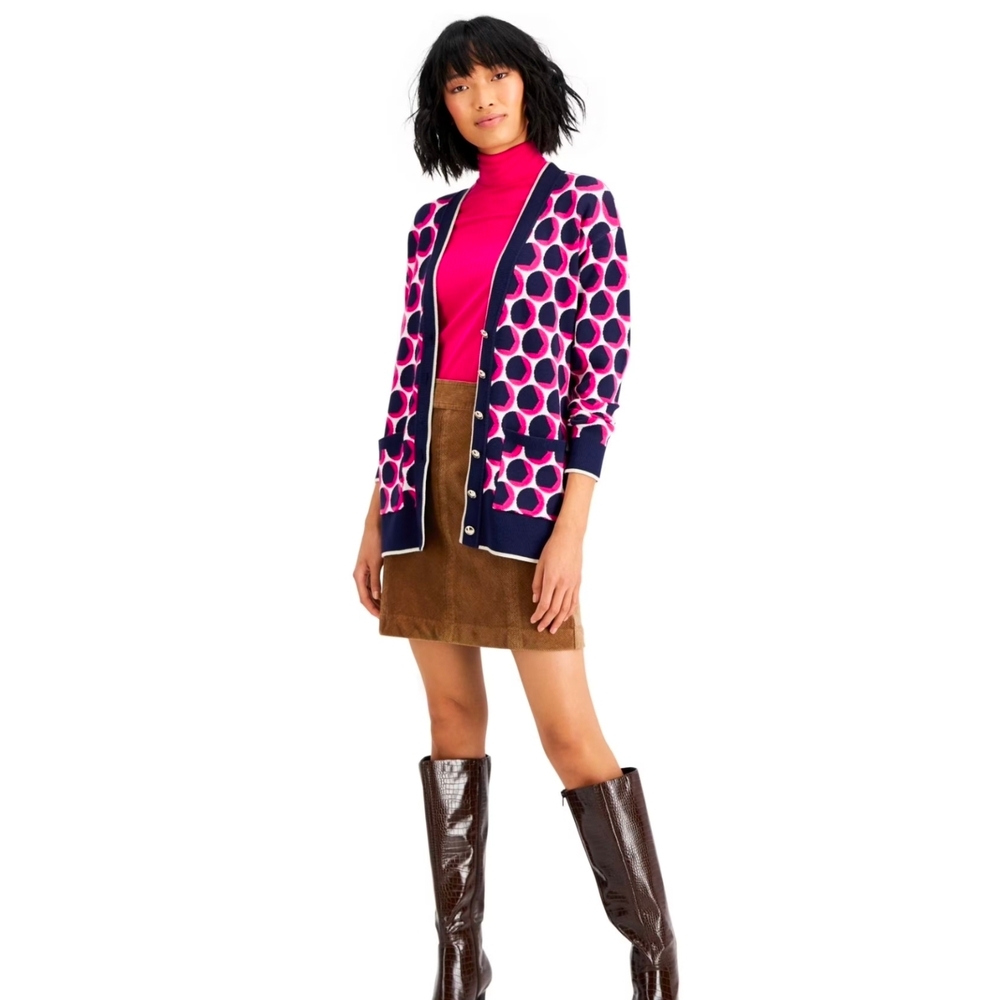 Charter Club long cardigan sweater in blue, pink, and white